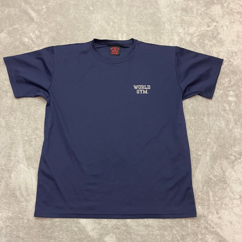VINTAGE World Gym Tshirt Navy Blue Made in USA Size Large